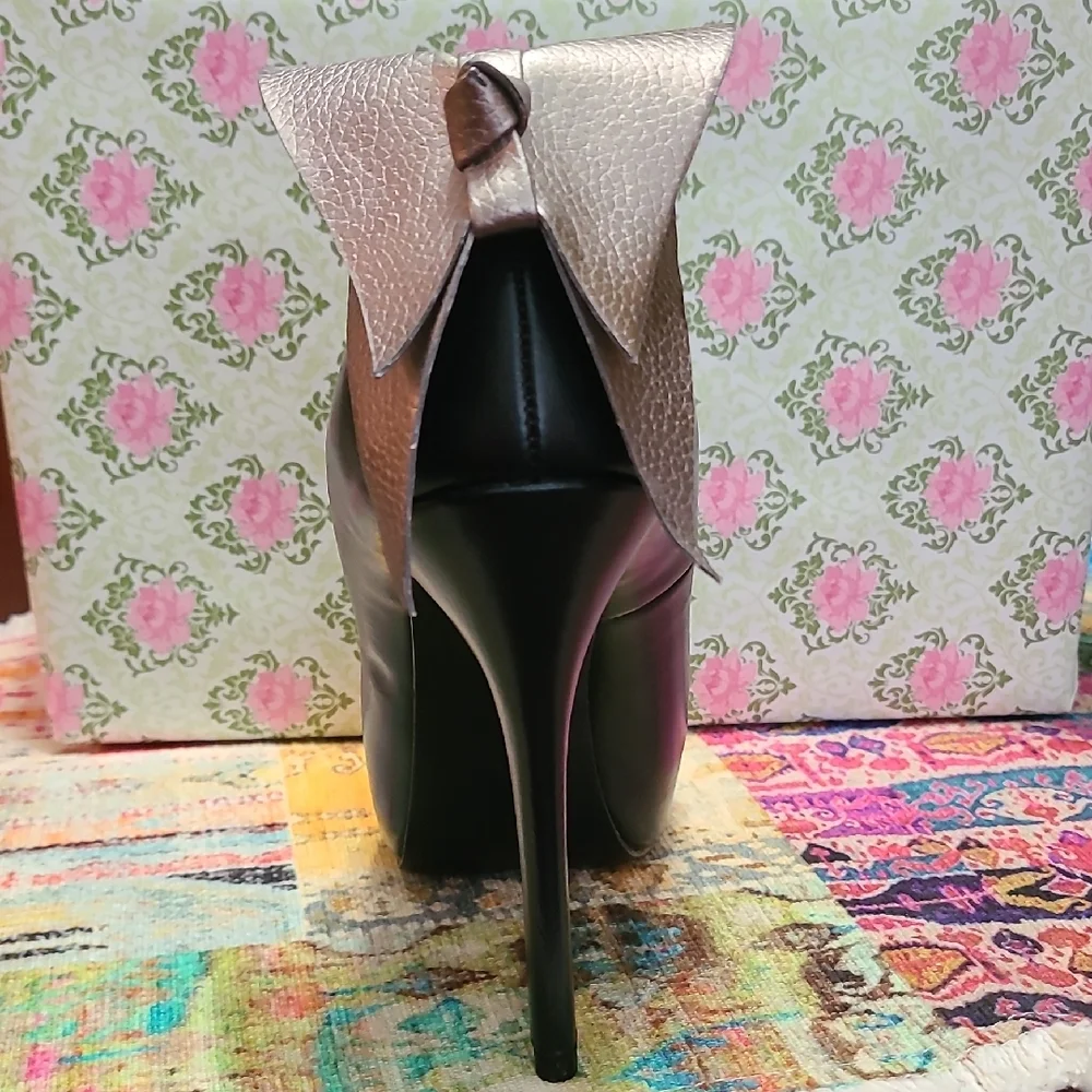 Elle Black Peep-Toe Stiletto Heels - Picture 3 of 5